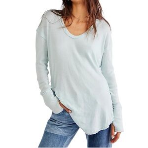 Free People Light Blue Long Sleeve Scoop Neck Tee